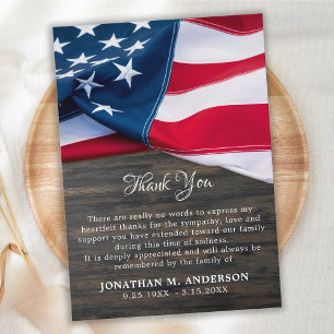 Carte De Remerciements Drapeau américain commémoratif patriotique militai