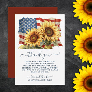 Carte De Remerciements Drapeau américain patriotique Mariage de tournesol