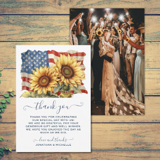Carte De Remerciements Drapeau américain patriotique Tournesol Mariage PH