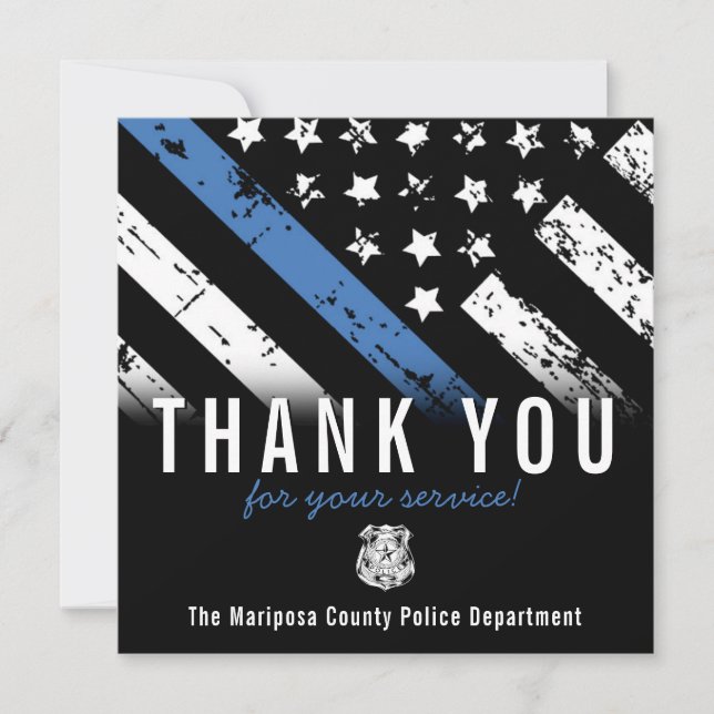 Carte De Remerciements Drapeau de la ligne bleue de la police Appreciatio (Devant)
