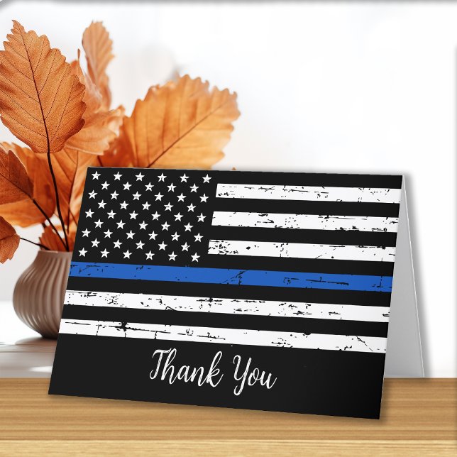 Carte De Remerciements Drapeau de ligne bleue mince de la police personna (Créateur téléchargé)