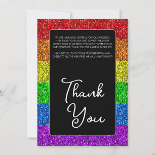 Carte De Remerciements Drapeau LGBT arc-en-ciel scintille mariage lesbien