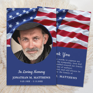 Carte De Remerciements Drapeau Patriotique USA Photo Mémorial Funérailles