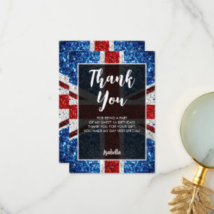 Carte De Remerciements Drapeau rouge bleu blanc éclat élégant Sweet 16