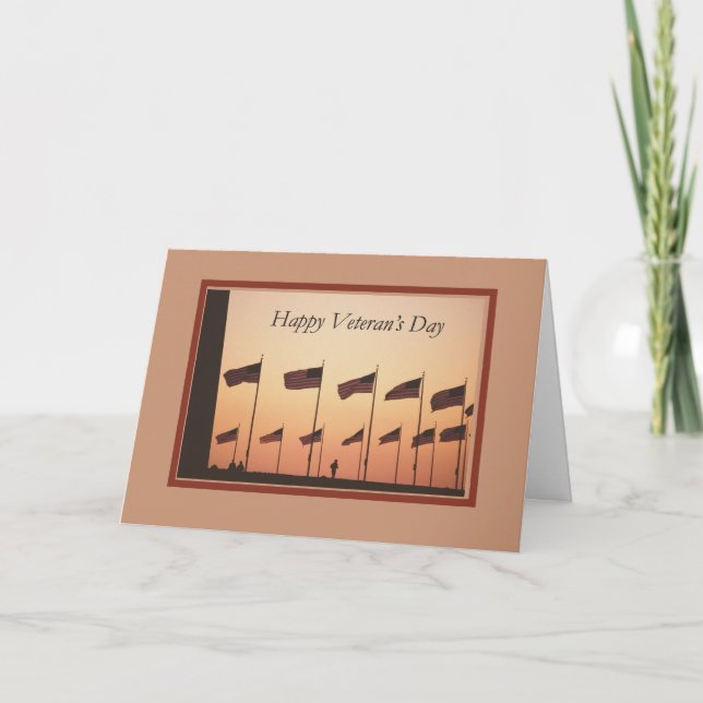 Carte De Remerciements Drapeaux de jour des vétérans au coucher du soleil (Devant)