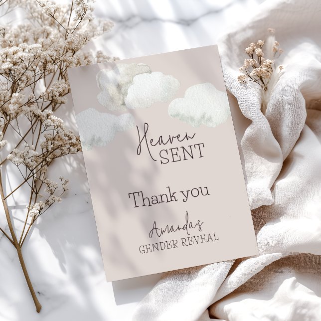 Carte De Remerciements Dreamy Beige Neutral Ciel Envoyé Genre Révélation (Créateur téléchargé)