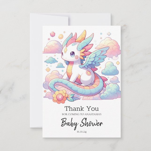 Carte De Remerciements Dreamy mignonne Baby shower Dragon (Devant)