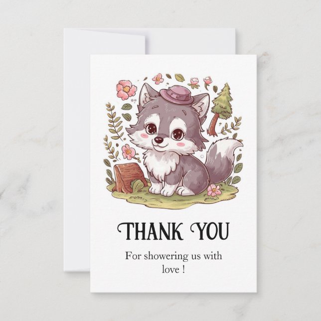 Carte De Remerciements Dreamy Pretty Wolf Baby shower (Devant)