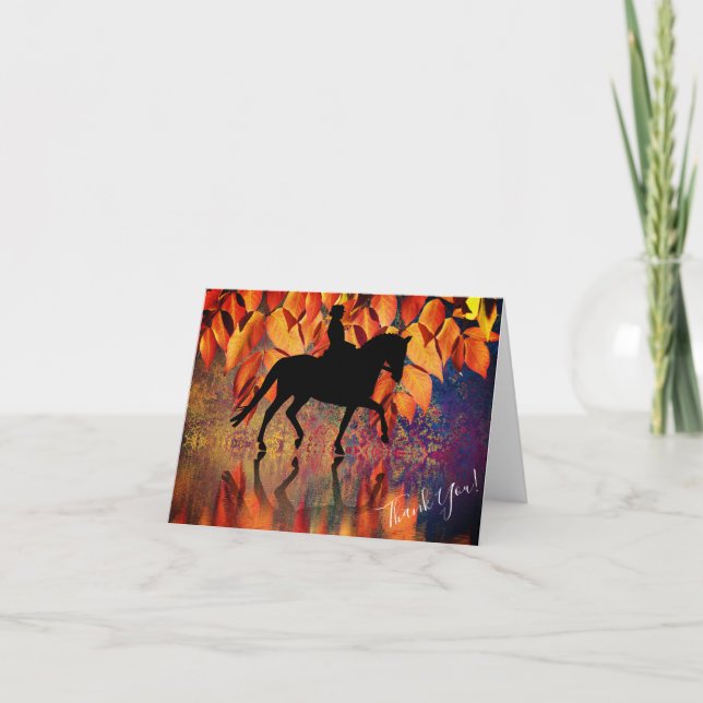 Carte De Remerciements Dressage Automne Réflexions Cheval (Devant)