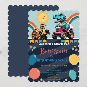 Carte De Remerciements Drôle dinosaure arc-en-ciel ballon ballon d'annive