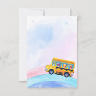 Carte De Remerciements Drôle dinosaure Retour À L'École Bus Rainbow Anniv