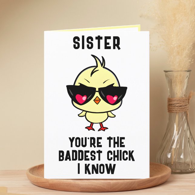 Carte De Remerciements Drôle Mauvais Poulets Poulet Soeur Joyeux Annivers (Funny Bad Chick Chicken Sister Happy Birthday Thank You Card)