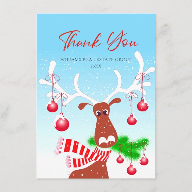 Carte De Remerciements Drôle Noël Reindeer Fête d'entreprise (Devant)