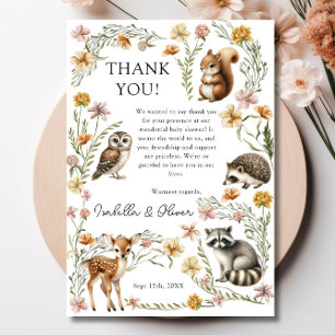 Carte de remerciements du Baby shower des animaux 