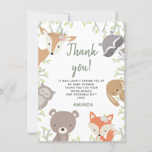 Carte de remerciements du Baby shower des animaux 
