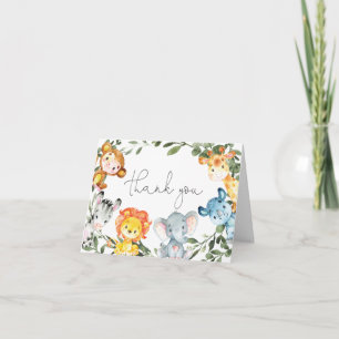 Carte de remerciements du Baby shower des animaux 