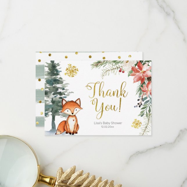Carte de remerciements du Baby shower forestier d' (Devant/Arrière en situation)