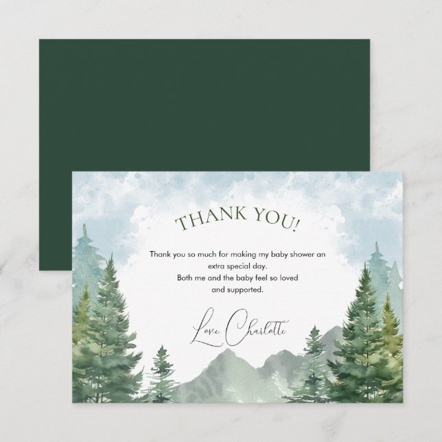 Carte de remerciements du Baby shower forestier d' (Devant / Derrière)