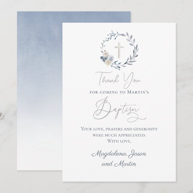 Carte de remerciements du baptême (Devant / Derrière)