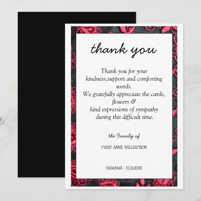 carte de remerciements du cadre de fleurs (Devant / Derrière)