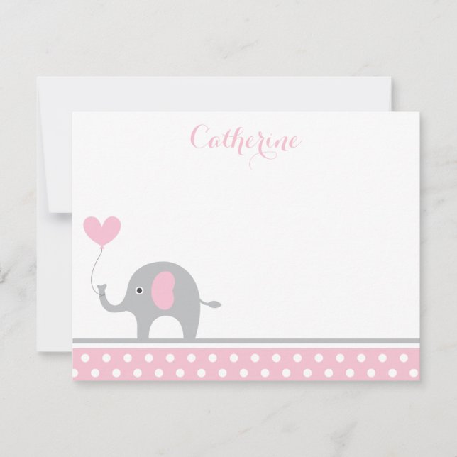 Carte de remerciements du coeur d'éléphant rose et (Devant)