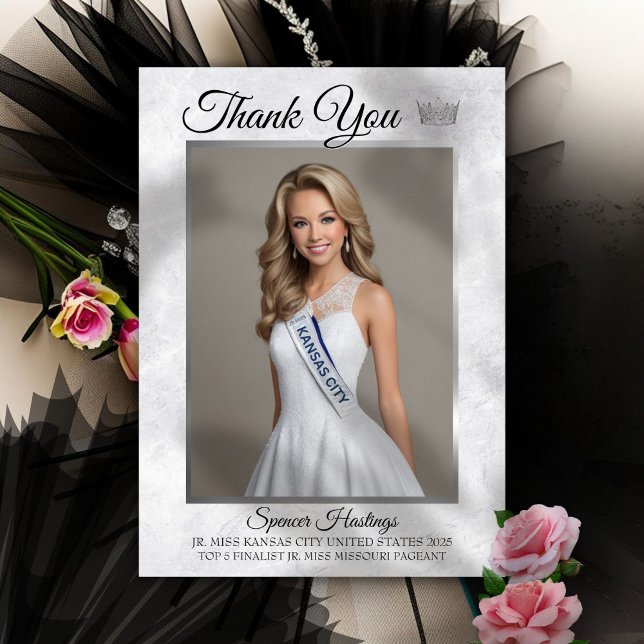 Carte de remerciements du concours de glace de mar (This custom thank you card features your photo, pageant title, and space for a personal message)