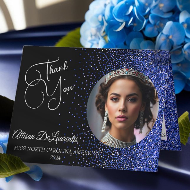Carte de remerciements du concours de la Parties s (This pageant thank you card design features a rich royal glitz background with custom photo and text)