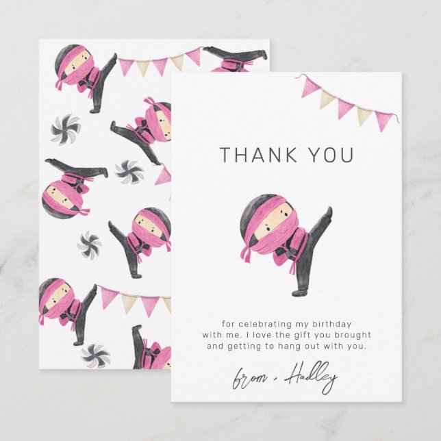 Carte de remerciements du parti Ninja rose (Devant / Derrière)