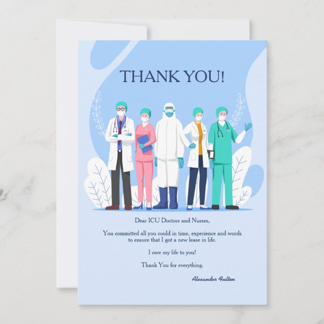 Carte de remerciements du personnel Médicale (Devant)