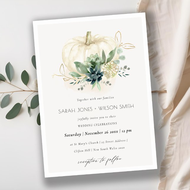 Carte De Remerciements Dusky Blue Green Citrouille Succulent Mariage Invi (Créateur téléchargé)