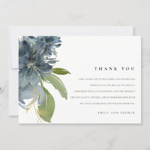 CARTE DE REMERCIEMENTS DUSKY BLUE OR VERT MARIAGE D'EAU FLORALE