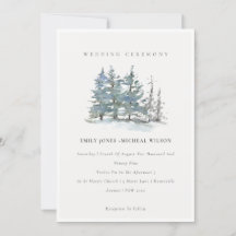 Dusky Green Blue Pine Tree Woods Mariage Inviter