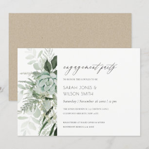 Carte De Remerciements Dusky Green Leafy Fern Succulent Fiançailles Invit