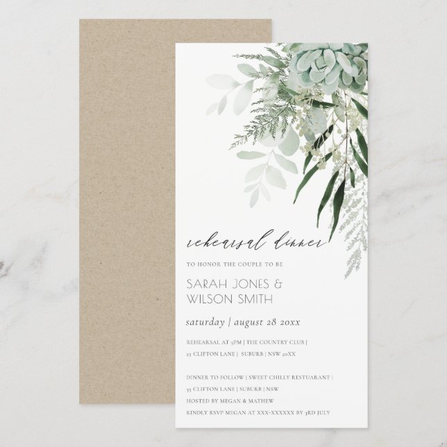 Carte De Remerciements Dusky Leafy Fern Dîner de répétition Succulent Inv (Devant / Derrière)