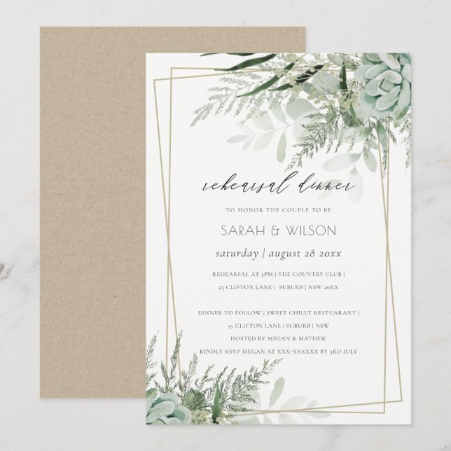 Carte De Remerciements Dusky Leafy Fern Dîner de répétition Succulent Inv (Devant / Derrière)