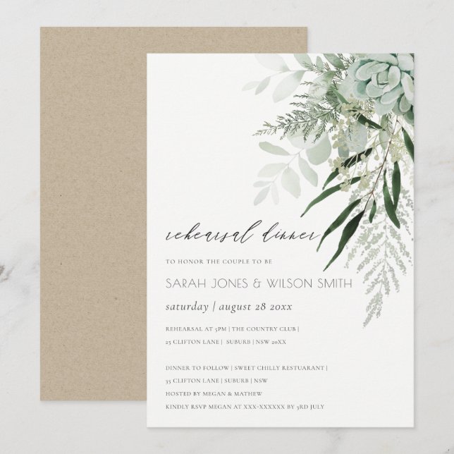 Carte De Remerciements Dusky Leafy Fern Dîner de répétition Succulent Inv (Devant / Derrière)
