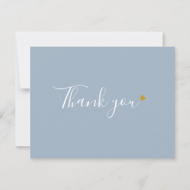 Carte De Remerciements Dusty Bleu Or Coeur Chic Script Business (Devant)