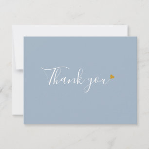 Carte De Remerciements Dusty Bleu Or Coeur Chic Script Business