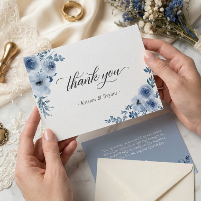 Carte De Remerciements Dusty Blue Bohemian Pastel Floral Mariage Flat (Créateur téléchargé)