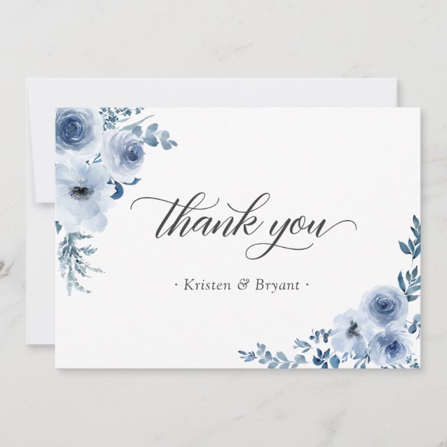 Carte De Remerciements Dusty Blue Bohemian Pastel Floral Mariage Flat (Devant)