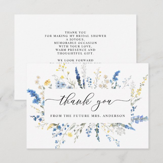 Carte De Remerciements Dusty Blue Dainty Fleurs sauvages Boho Fête des ma (Devant / Derrière)