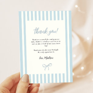 Carte De Remerciements Dusty Blue élégant Baby shower Bow Boy