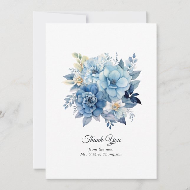 Carte De Remerciements Dusty Blue Floral Mariage (Devant)