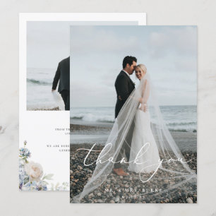 Carte De Remerciements Dusty Blue Garden Floral Mariage Photo