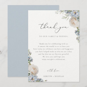 Carte De Remerciements Dusty Blue Garden Floral Mariage Table d'accueil