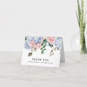 Carte De Remerciements Dusty blue hydrangeas rose anniversaire mariage