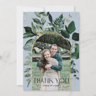 Carte De Remerciements Dusty Blue Moderne Botanique Vert mariage photo
