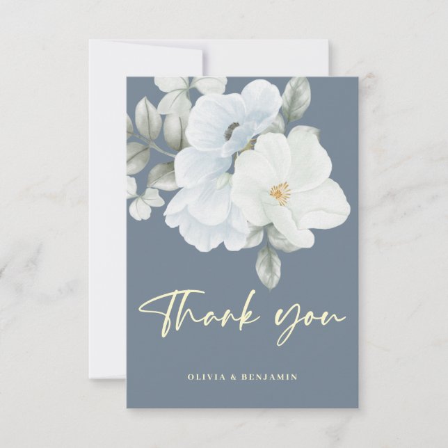 Carte De Remerciements Dusty Blue Simple élégant Floral Minimal Mariage (Devant)