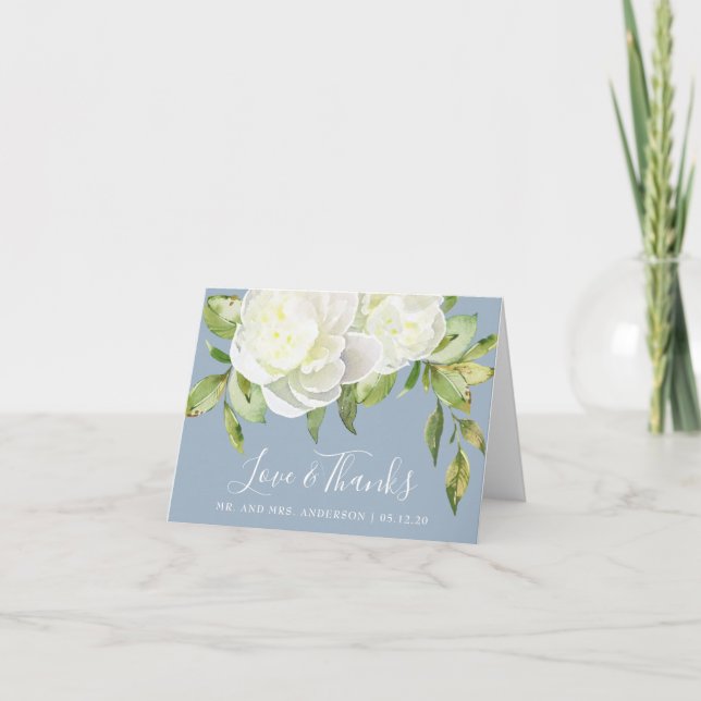 Carte De Remerciements Dusty Blue Spring Floral Peony Mariage (Devant)