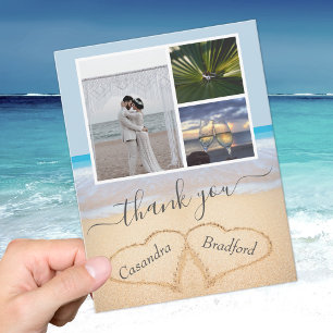 Carte De Remerciements Dusty Blue Tropical Beach Hearts en Mariage de sab